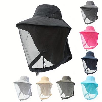 Wide Brim Sun Hat With Mesh Face Neck Cover Uv Protection Fishing Hat For Men Women Outdoor Hiking Camping