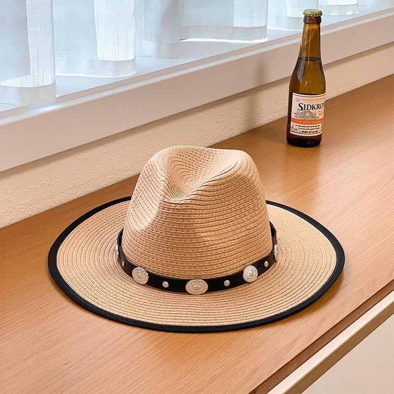 

Summer Sun Protection Big Brim Sun Hat Men s and Women s Outdoor Straw Sun Hat British Cowboy Hat French Vintage Top Hat 8771-Khakis [Straw Jazz Hat]]