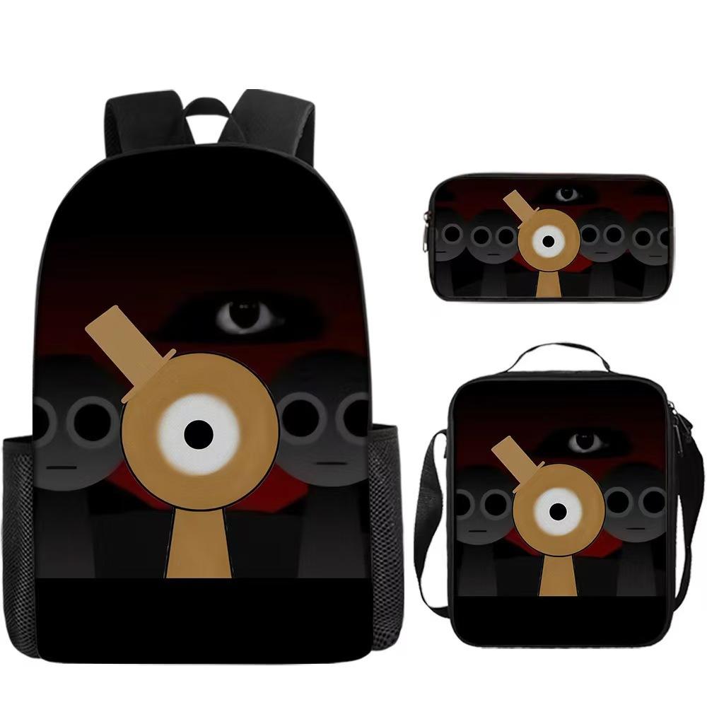 Rhythm Box Three-Piece Children'S Picnic Bag Cartoon Animation Pencil Bag Large Capacity Wear-Resistant Anti-Splash Schoolbag