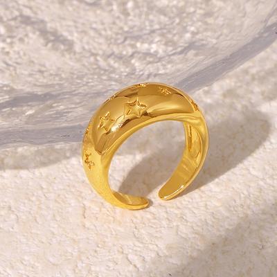 Retro Style Star Wide Version Smooth Surface Opening Ring Wind Niche Design Copper Material Jewelry