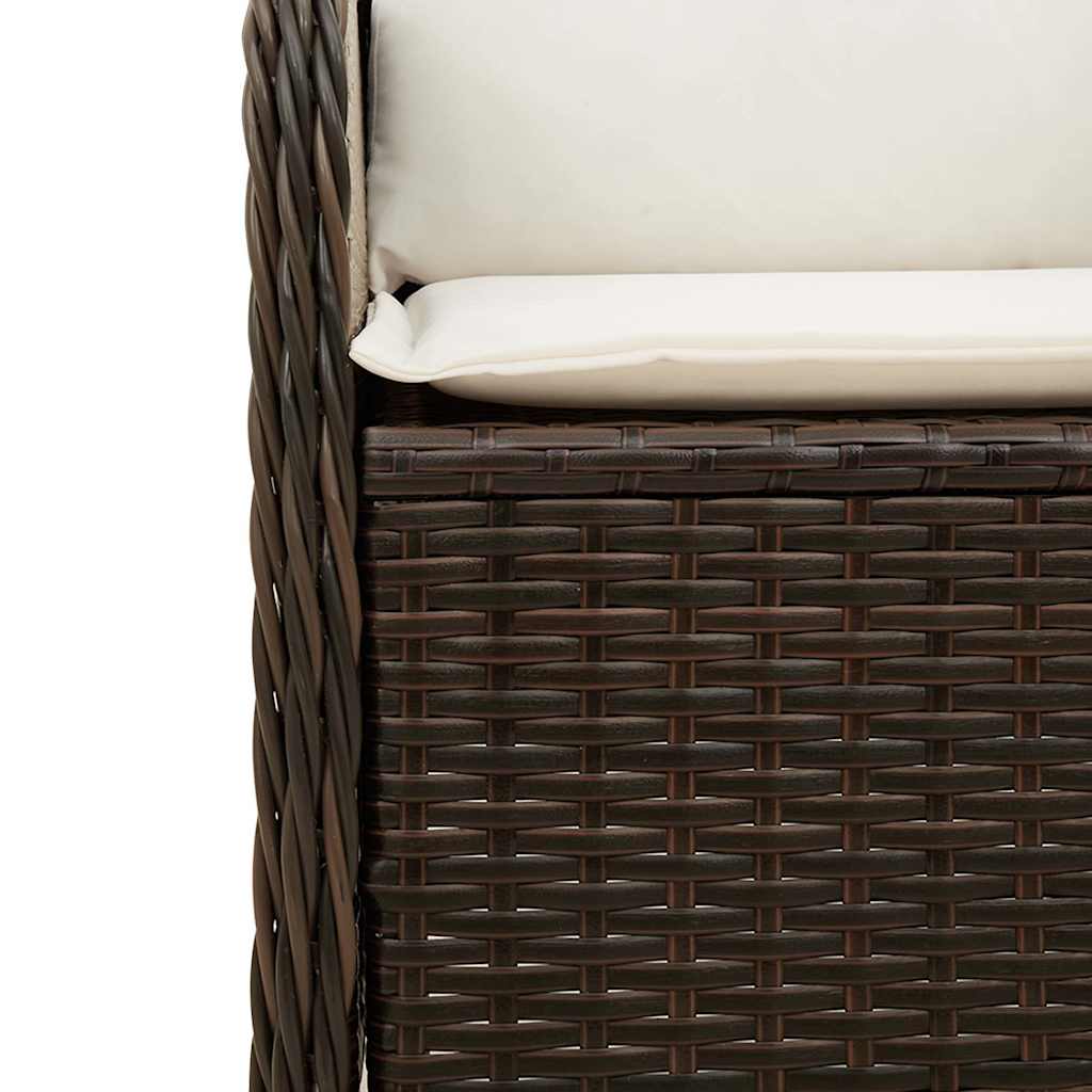 Vidaxl Folding Garden Bench with Cushions, Brown, Poly Rattan