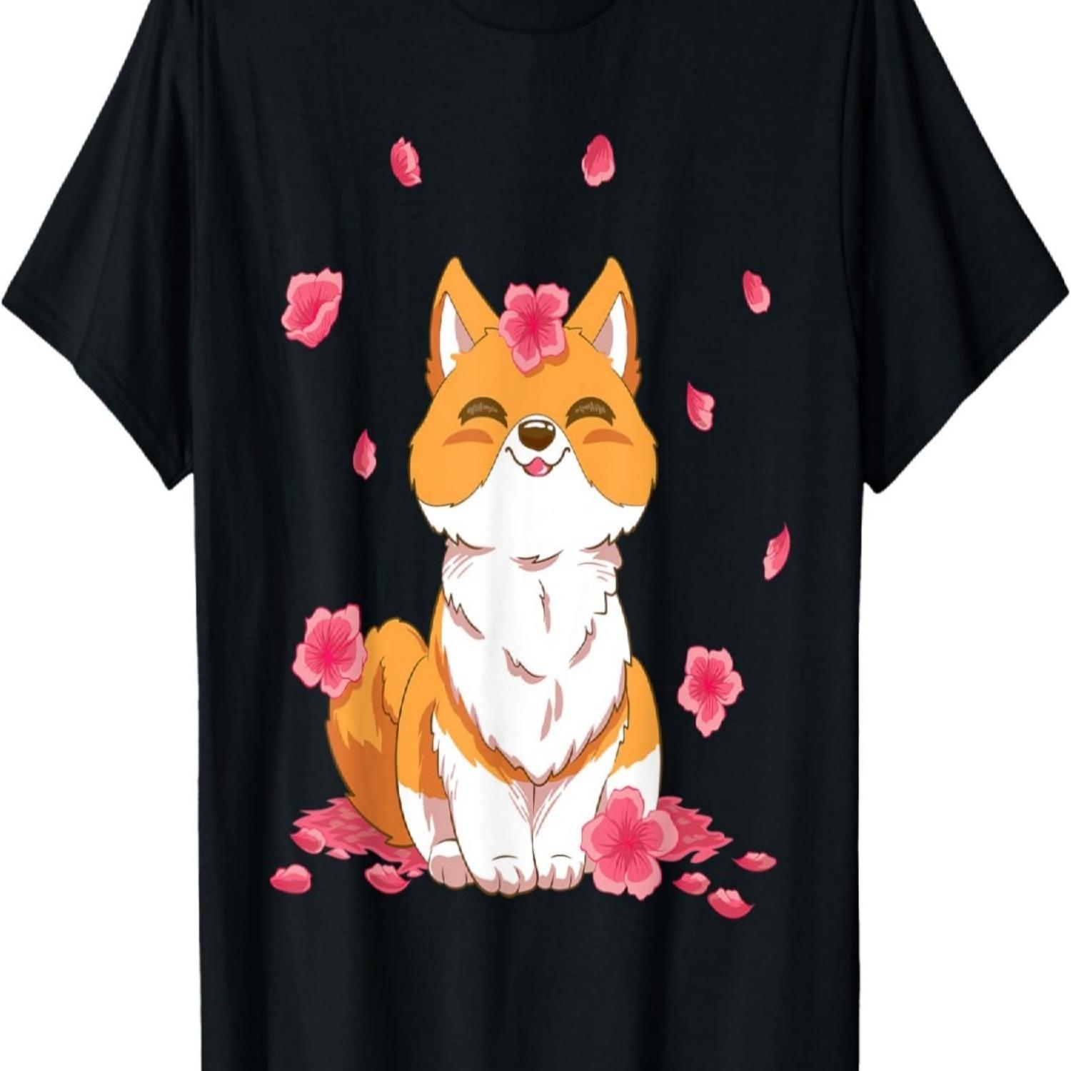 Shiba Inu Dog and  Sakura Cherry Blossom T-Shirt S