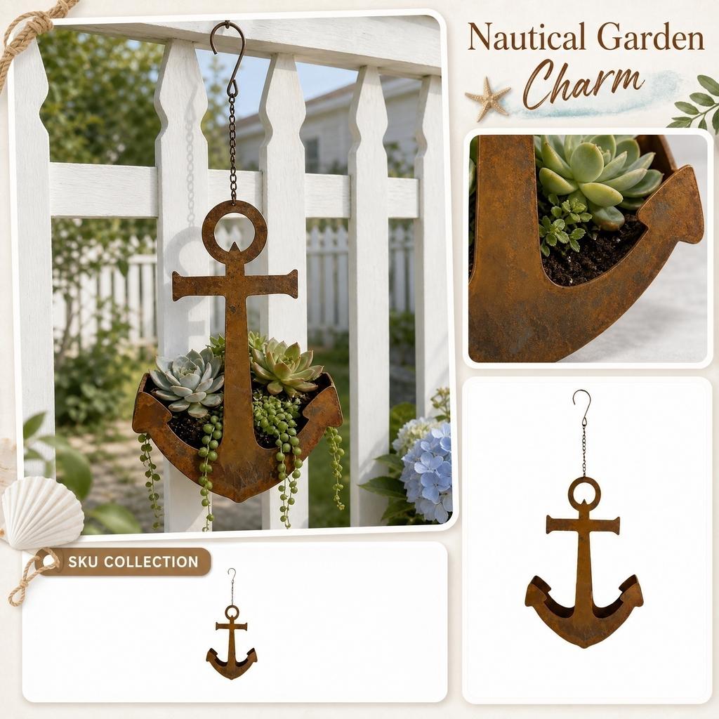 Metal Hanging Anchor Shaped Planter Iron Garden Decor Hanging Basket for Outdoor Patio Yard Hanging Plant Holder