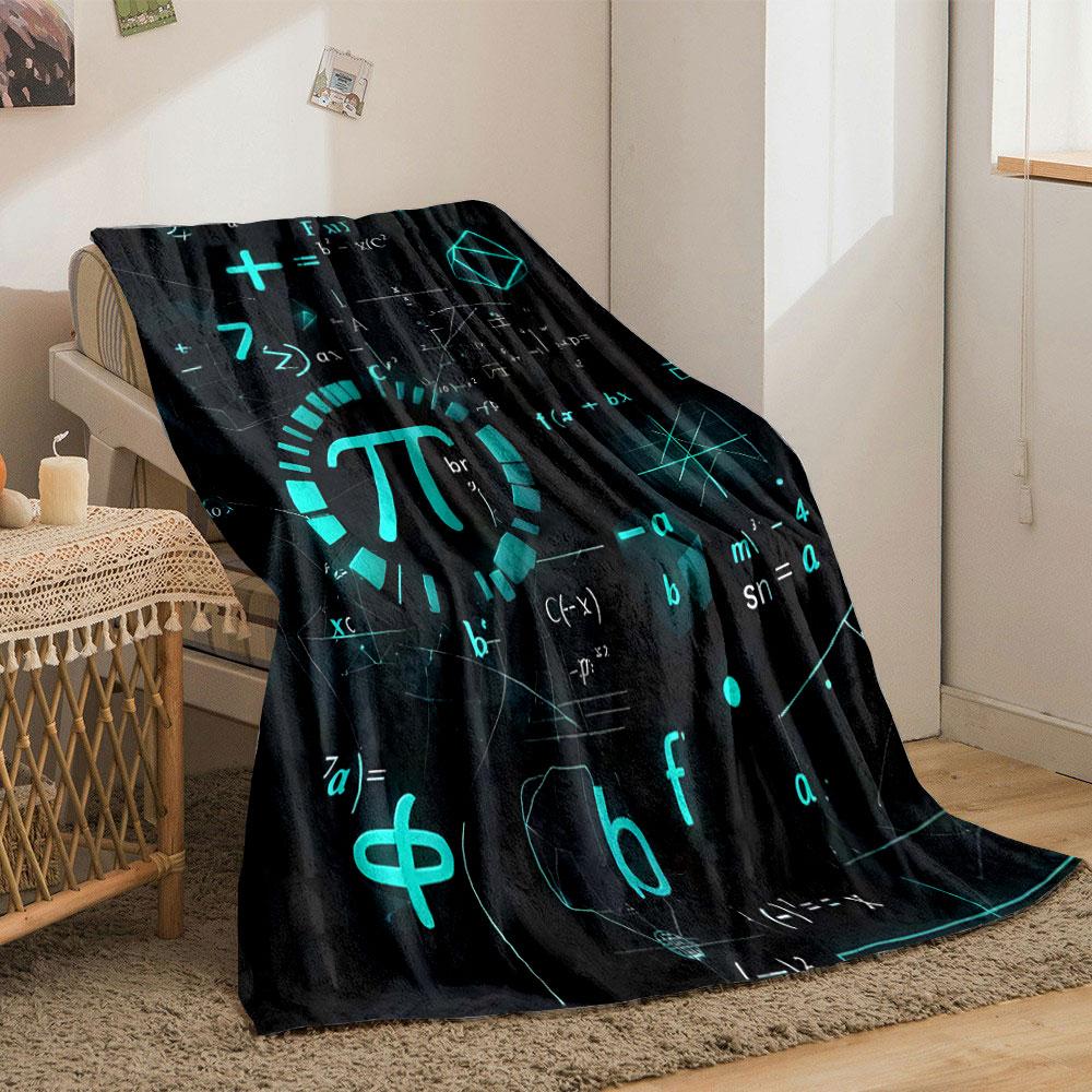 Glowing Teal Mathematical Symbols, Equations, and Geometric Shapes. for All Seasons Blanket Lunch Break Throw Gift