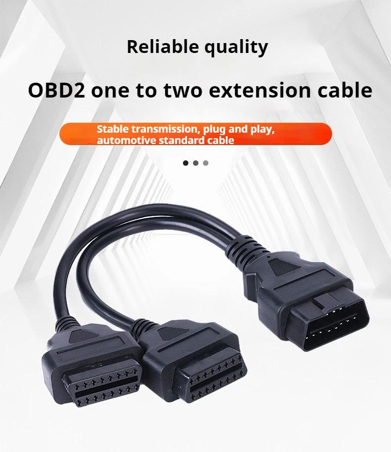 30CM OBD2 16Pin Y Splitter Cable 1 Male to Dual Female OBDII Extension Wire Car Diagnostic Scanner Adapter