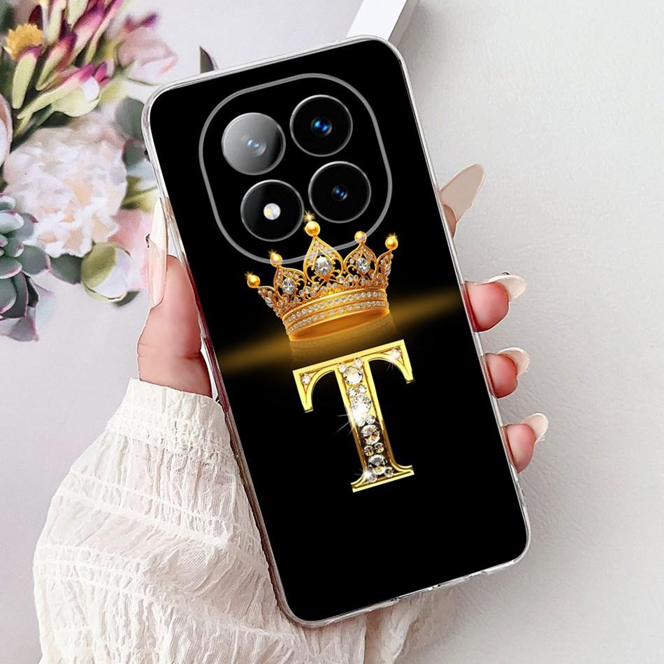 For Xiaomi Redmi Note 14 Pro Plus Fashion Crown Initial Letter Phone Case For Redmi Note14 4G 5G Note 14Pro Soft Silicone Cases