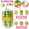 2 In 1 Ice Cube Tray With Lid NO SPILL Ice Cubes Bottle For Freezer NO TOUCH Silicone Ice Cubes Mold With Straw For Ice Drink