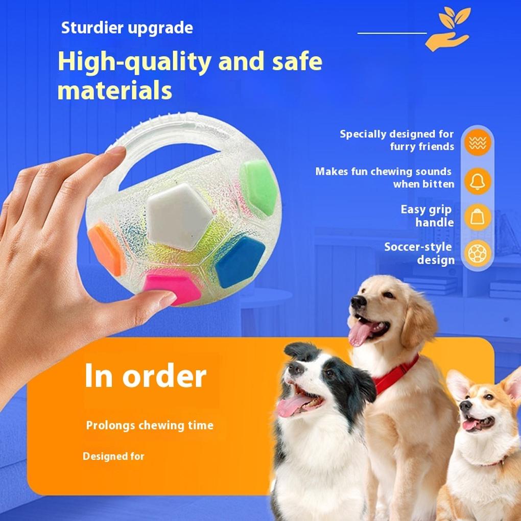 Pet Dog Toy Football Shape Durable Rubber Squeaky Interactive Toy Squeaky Floating Handle for Teething Relief Companion Toy