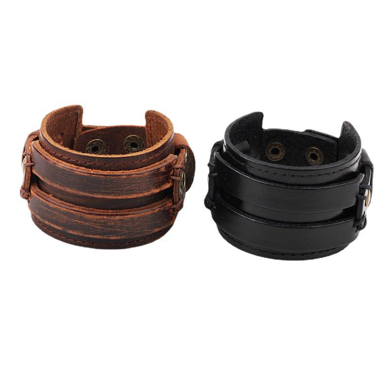Men's Retro Genuine Leather Wide Bracelet with Personality and Fashionable Design