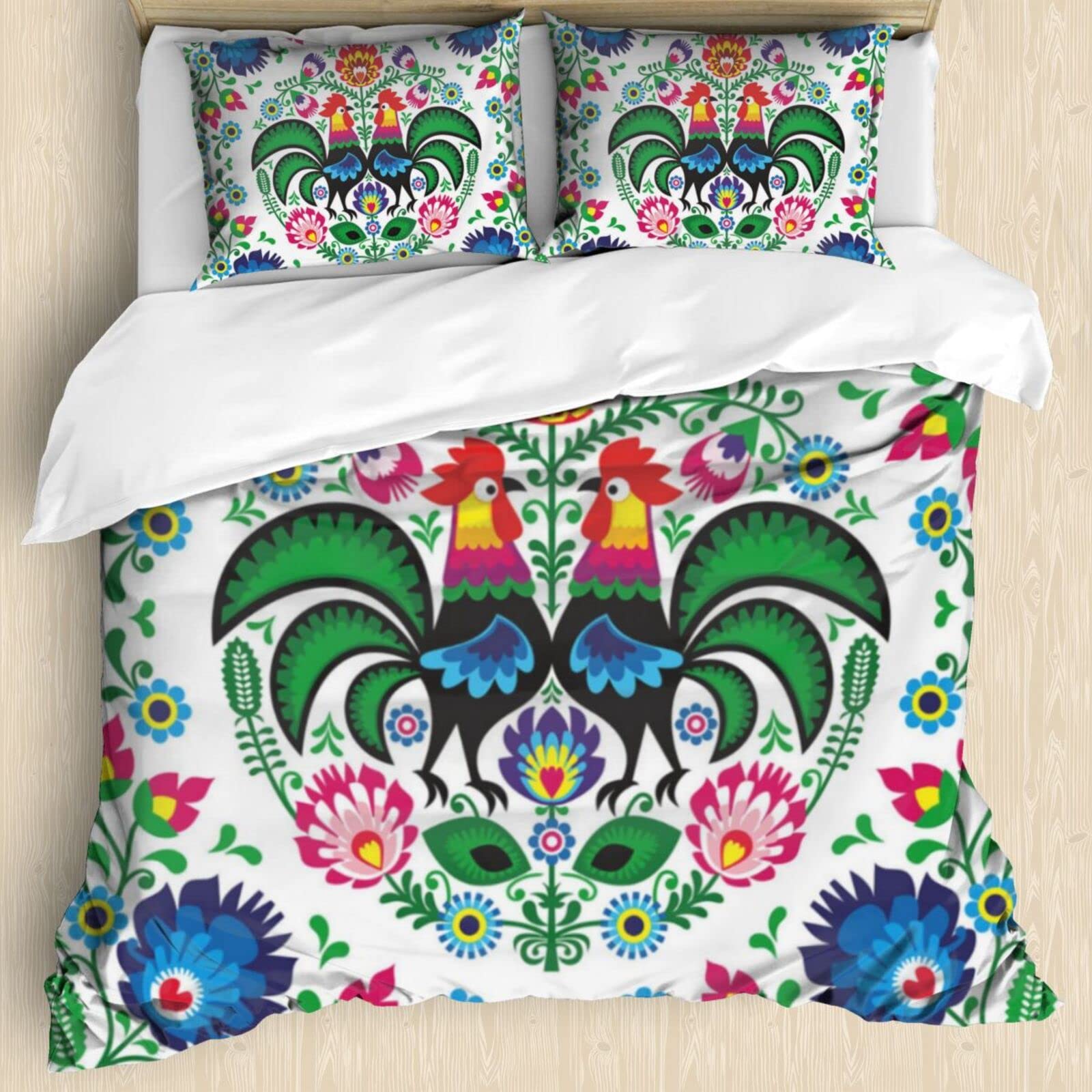 

Постельное белье с принтом курицы и петуха, комплект пододеяльников, милый комплект одеял с цыпленком для декора комнаты, полный размер King Size с 2 наволочками, 3 шт. EU single(135x200cm)