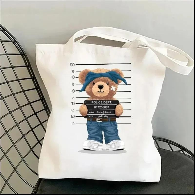 Harajuku Cute Bear Art Shoulder Bags Kawaii Tote Handbag Canvas Girl Environmental Large Capacity Portable Shopping Bag