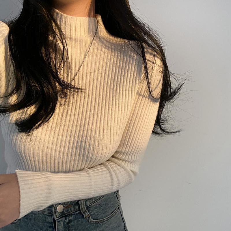 Autumn Winter Basic Semi-turtleneck Long Sleeved Women Knitted Sweater Soft Elastic Loose Pullover Sweaters Woman Casual Simple Tops Inner Clothing