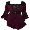 Women Size Plus Lace Up Blouse Shirts Ruffle Ladies Long Sleeve Tunic Peplum Top