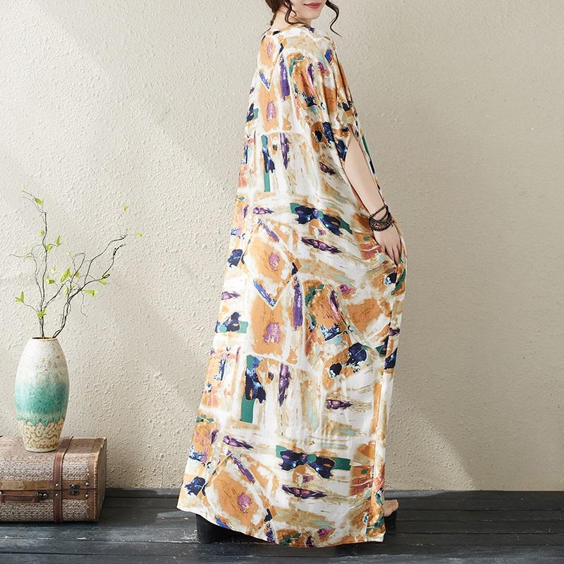 Manga corta Tallas grandes vintage floral nuevo en vestidos para mujer casual suelto Maxi vestido largo de verano