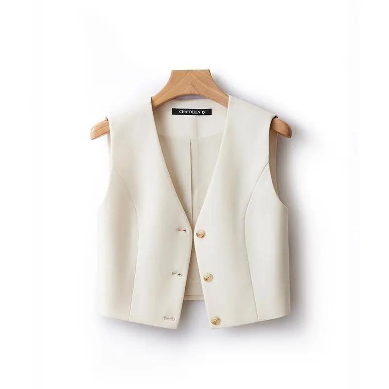 Französische Schwarze Anzugweste für Damen Äußeres Design Schichtweise Kleine Weste Kurzes Oberteil