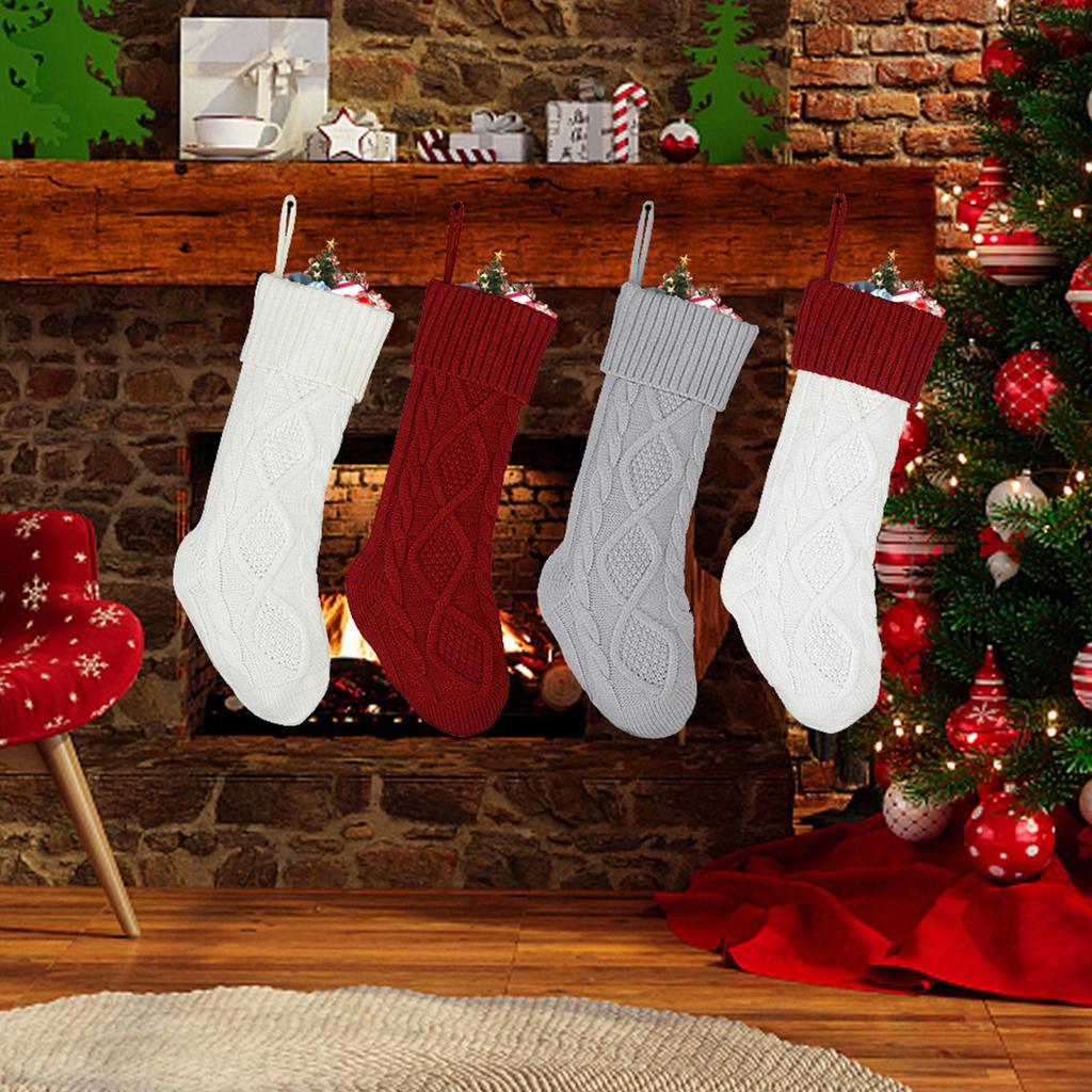 Knitted Stocking 18 Inches Knitted Xmas Stocking Large Size Candy Gift Bags for Mantels Christmas Tree Family Holiday Decor