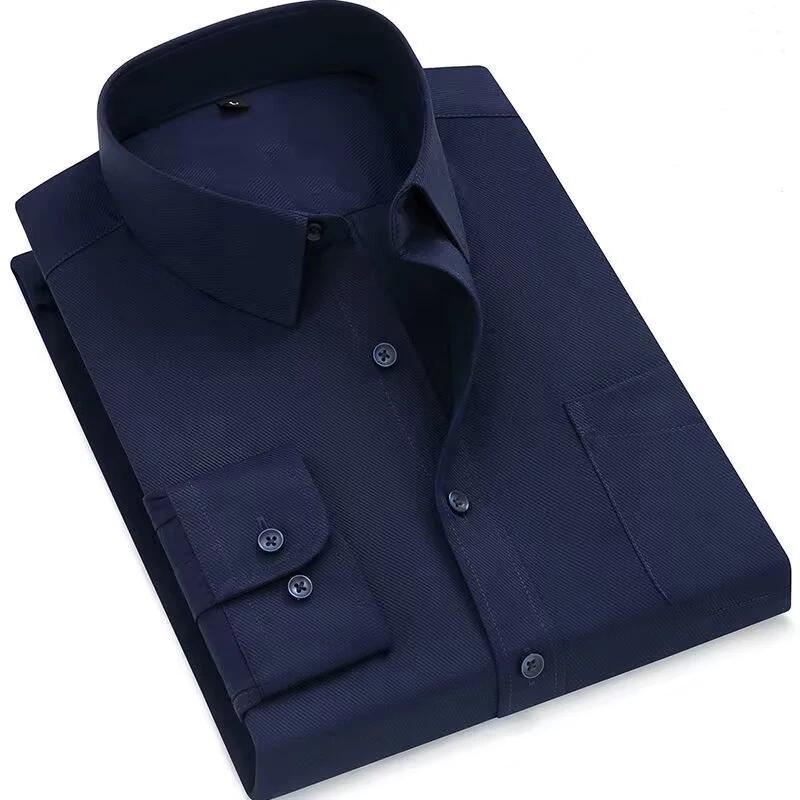 Striped Plaid Checked Men's Business Casual Shirts Regular Fit Long Sleeve White Blue Cotton Social Work Dress Shirts KOACUS