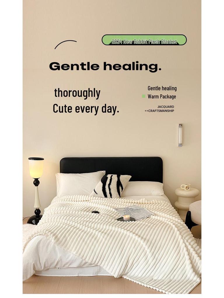 Luxurious Thickened Rabbit Plush Fleece Blanket - Warm, Lightweight, Ideal for Naps and Air Conditioning