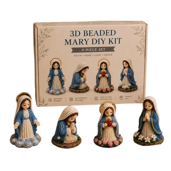 DIY Christian Beading Kit, 3D Beaded Jesus Virgin Mary Figurines Craft Set, Religious Figure Bead Art Kit for Adults Christian Gifts