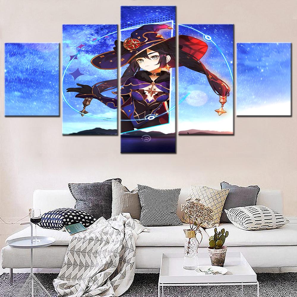 Nástěnné umění Domácí Dekorativní Moderní Populární Modulární 5dílná videohra Genshin Impact Girl Obrázky Plakát Tištěný obraz na plátně