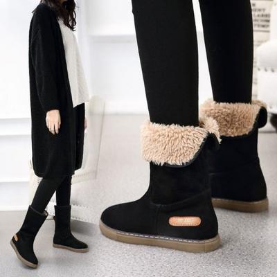 Damen Winter Plus Samt Verdickung Warme Baumwollschuhe Damen Rutschfeste Flache Flock Schneefell Hohe Stiefel
