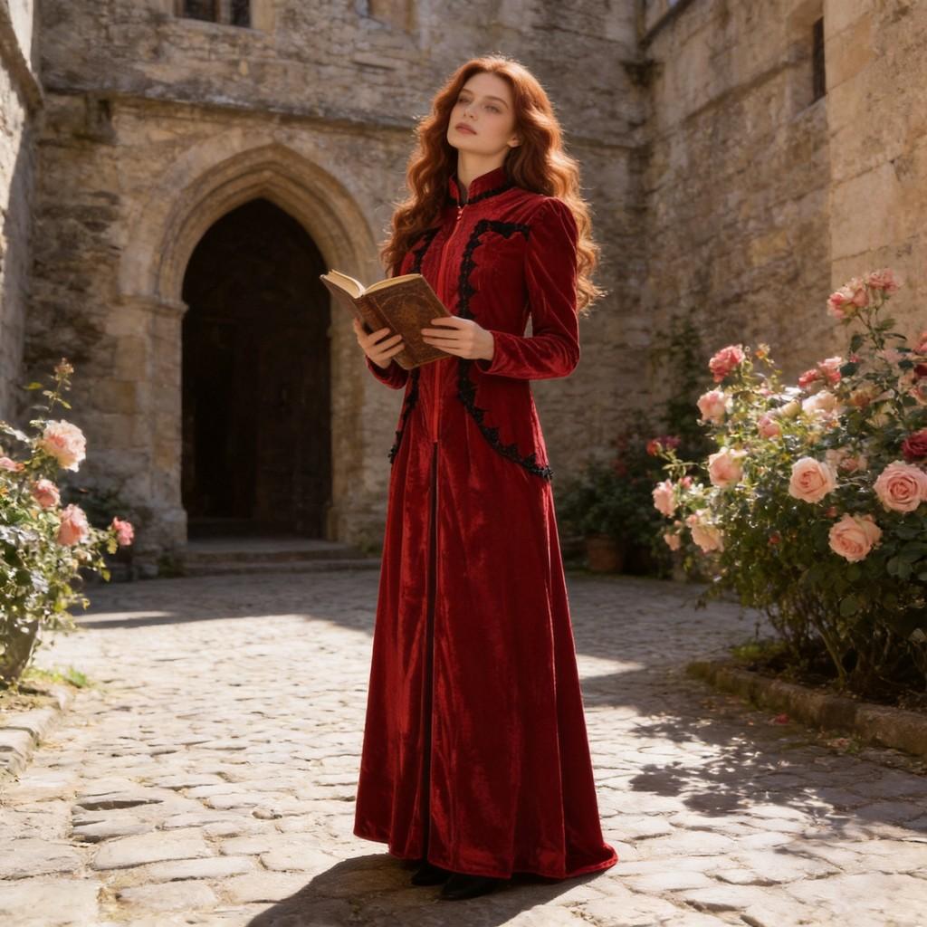 Medieval Vintage Style Cosplay Dress With Ruffled Hem And Long Sleeves For Game Anime Role Play
