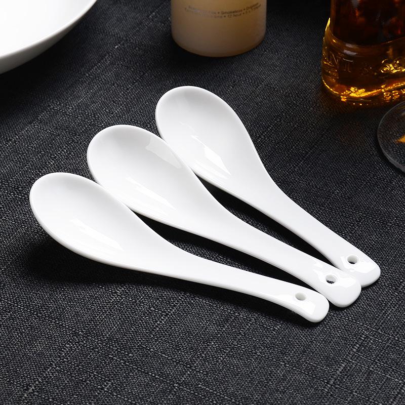 Tangshan Bone China Long Handle Soup Spoon - Ceramic Tableware Ladle Spoon
