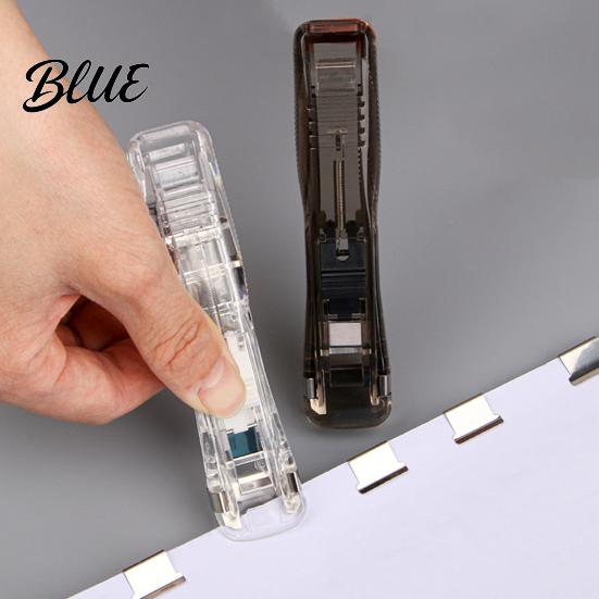 Reusable Binder Clips Paper Clip Stapler Portable Dispenser No Hole Punching Pusher with 50 Refillable Transparent Metal Office School Supplies Home