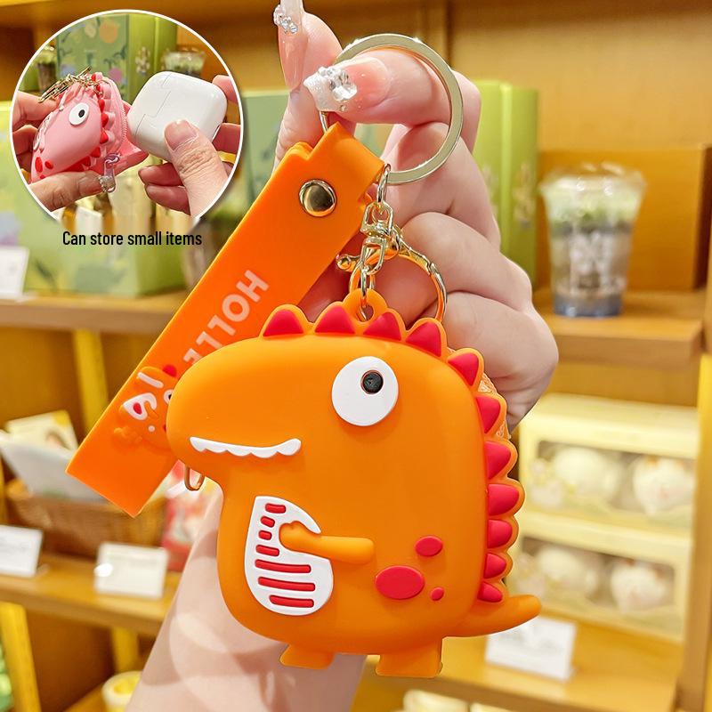 Adorable Dinosaur Silicone Coin Purse & Keychain - Kids' Storage Pouch