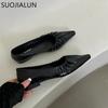 Fashion SUOJIALUN 2024 Spring New Women Flat Shoes Fashion Pleated Pointed Toe Ladies Ballerinas Shoes Flat Heel Shallow Slip On Ballet