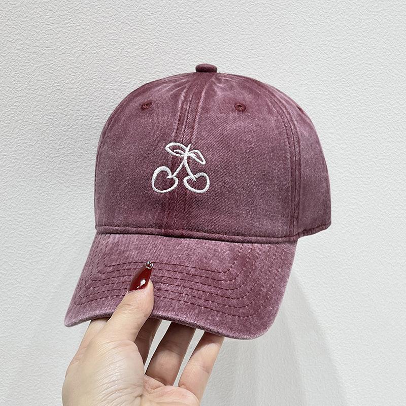 Cherry Embroidered Baseball Cap Female Korean Version Spring and Summer New Trendy Brand Internet Celebrity Soft Top Wide Brim Cover Cap