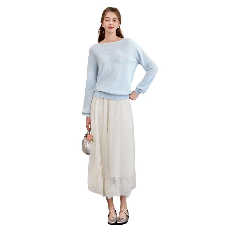 Women s High-Waisted Lace A-Line Midi Skirt L