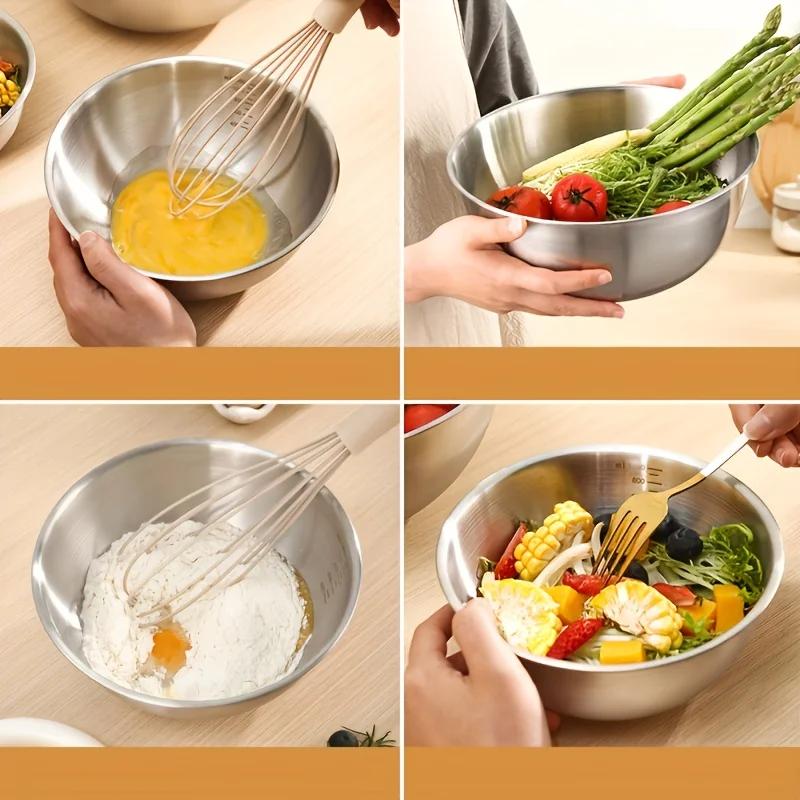 3pcs Stainless Steel Mixing Bowl Set, Used for Cooking, Baking, and Serving, Kitchen/mixing Bowl, Measuring Cup for Baking