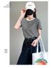Women's High-End Hong Kong Style Black & White Striped Loose Summer T-Shirt