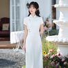 Spring new bright silk jacquard improved fashion girl cheongsam, sweet, small, fresh and gentle wind pearl buckle cheongsam