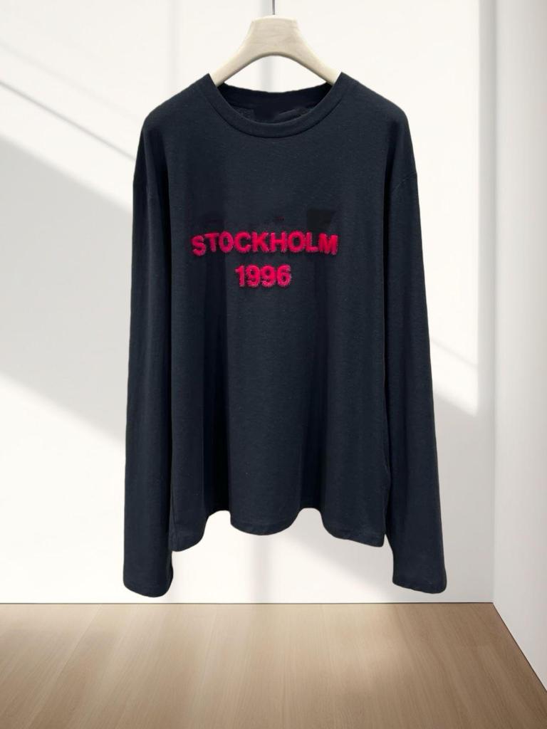 Women's Spring/Summer White Long Sleeve Letter Print Loose T-shirt