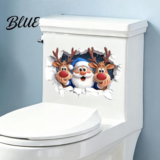 Santa Claus Wall Stickers Christmas And Elk Toilet Stickers 3D Breaking Decals DIY Room Beautification Waterproof PVC Decorative for Bathroom