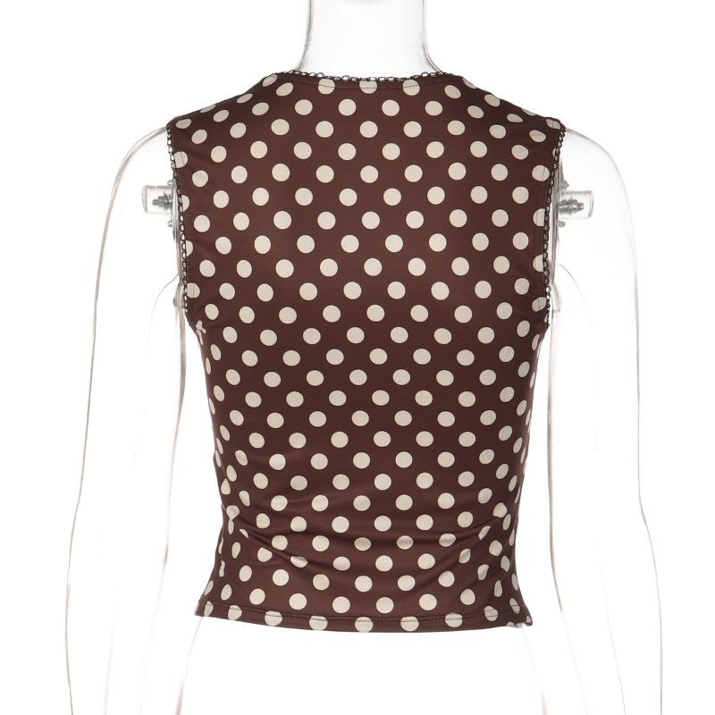 Women Polka Dot Print Sleeveless U Neck Cropped Fitted Casual Tank Top