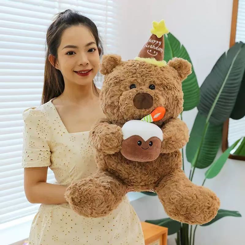 Cute Cake Bear Plush Toy Teddy Birthday Hat Bear Doll Children's Birthday Gift Doll