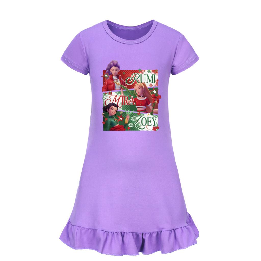 5167 Kids Girls Christmas New Year Mira Zoey Rumi Printed Ruffle Short Sleeves Casual Dress