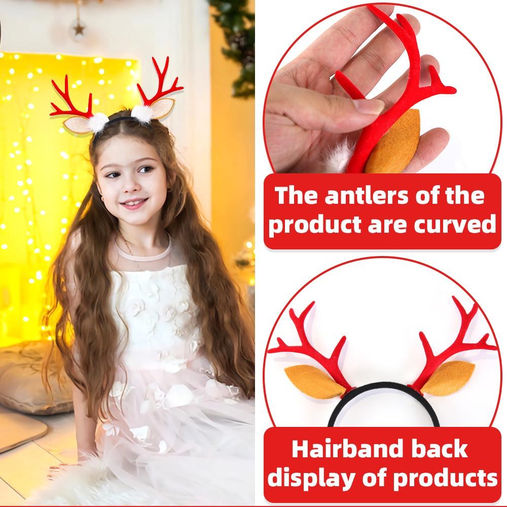 Cute Christmas Headband Flocked Antler Xmas Hairband Creative Deer Ear Headband  Woman