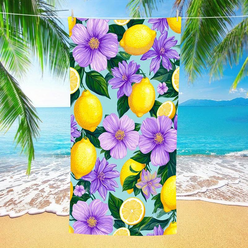 Übergroßes Mikrofaser-Strandtuch Extra Groß Schnelltrocknend Sandfrei Badetuch Zitrone Lila Floral Schwimmbaddecke Für Erwachsene