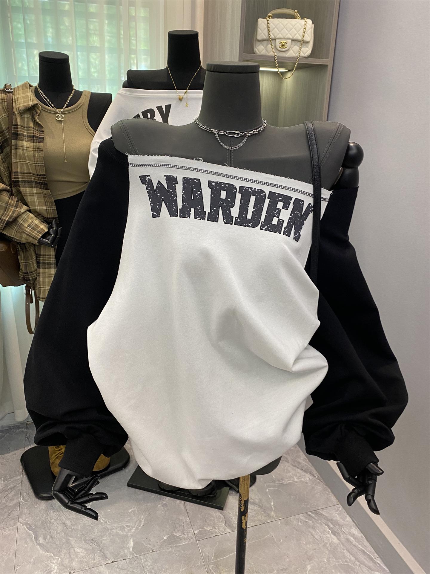 

Корейский свитшот колор-блок с завязками, с длинным рукавом и необработанным краем для женщин L for 48-55 kg чёрный