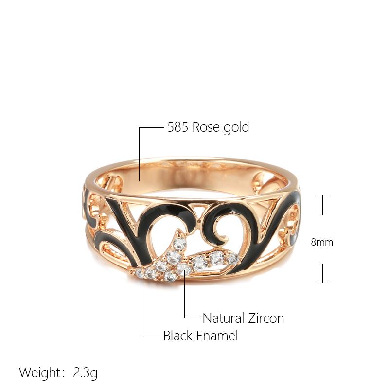 Unusual Black Enamel Ring For Women  Rose Gold Color Natural Zircon Rings Creative Ethnic Bride Wedding Jewelry