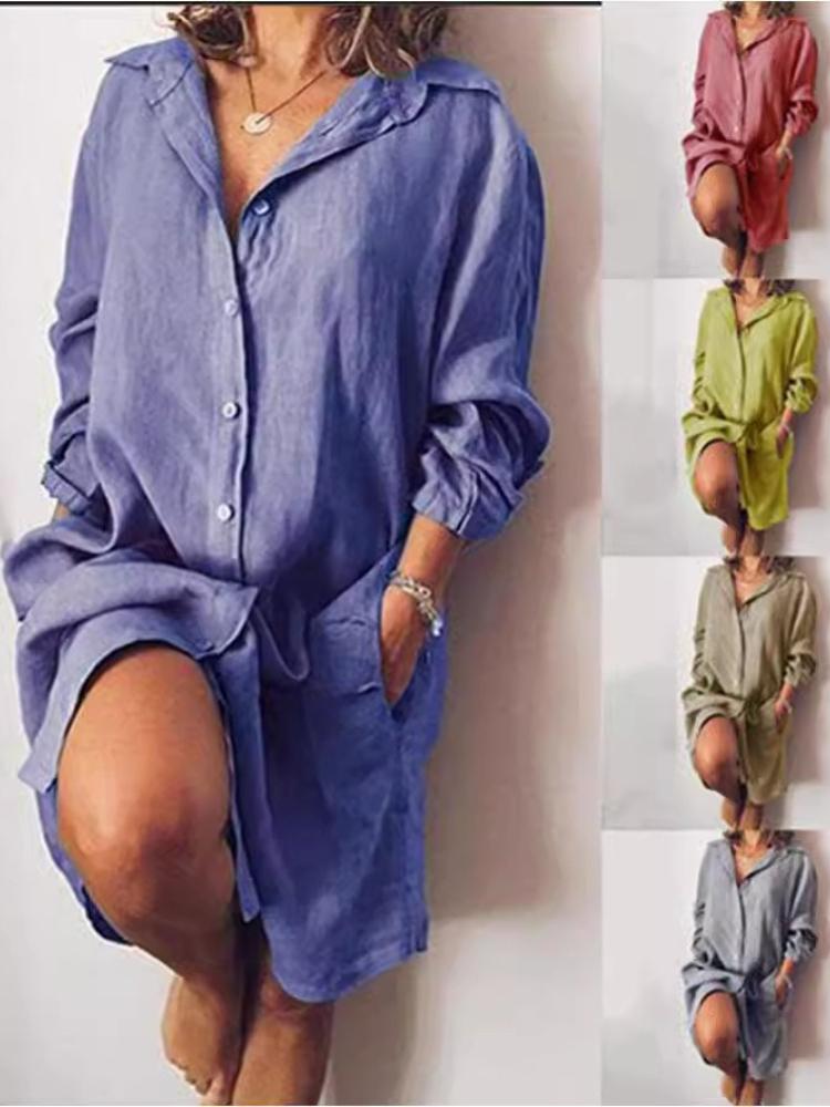 New 2026 Spring/Summer EBay Best Sellers: Loose-fitting, Double-pocket, Long-sleeved, Pure-color Women's Long Shirt