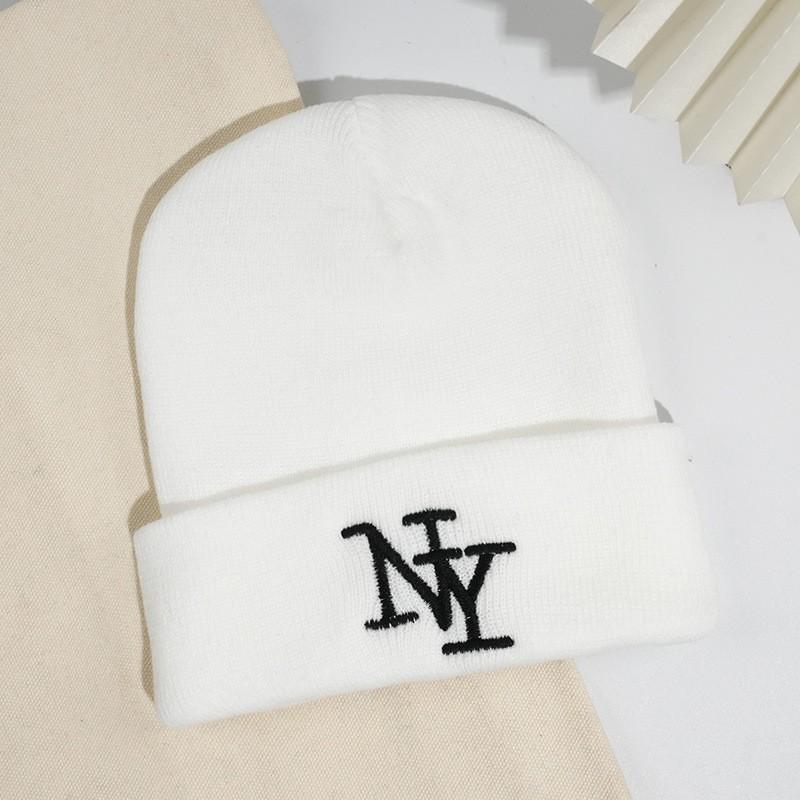 Unisex Knitted Beanie Hat With Embroidered Letters Warm Winter Outdoor Cap Acrylic Stretch Fit