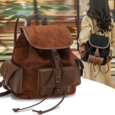 Vintage Color Block Backpack College Style Schoolbag Travel Backpack