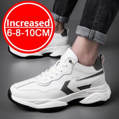 Fashion PU Leather Elevator Shoes for Men 6CM 8CM 10CM Invisible Height Increase White Sneakers Cortex Heightening Casual Shoes