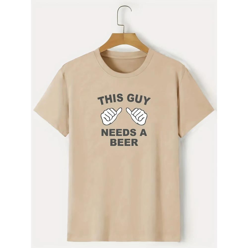 Grafik-T-Shirt "Needs A Beer", Herren Casual Einfarbig Leicht Dehnbar Rundhals T-Shirt für Frühling Sommer