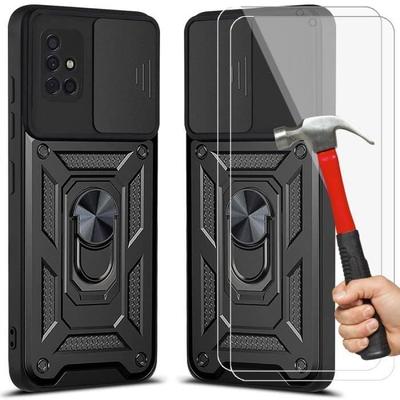 Hard Case - PROSHOP - for Samsung Galaxy A51 - Shockproof - Black - 2 Tempered Glass